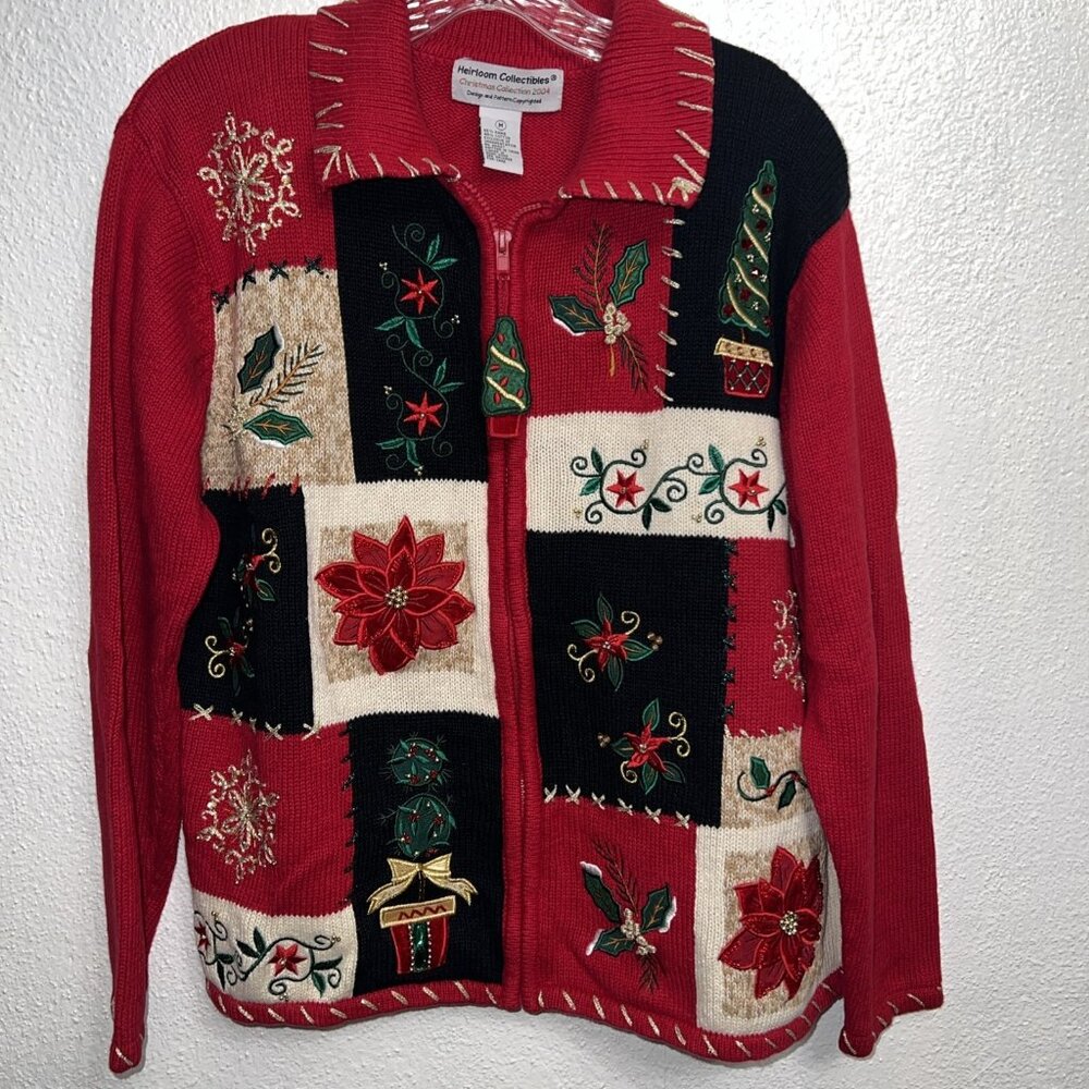 VINTAGE Women's Heirloom Collectibles Christmas Collection 2004 Zip Up‎ Sweater